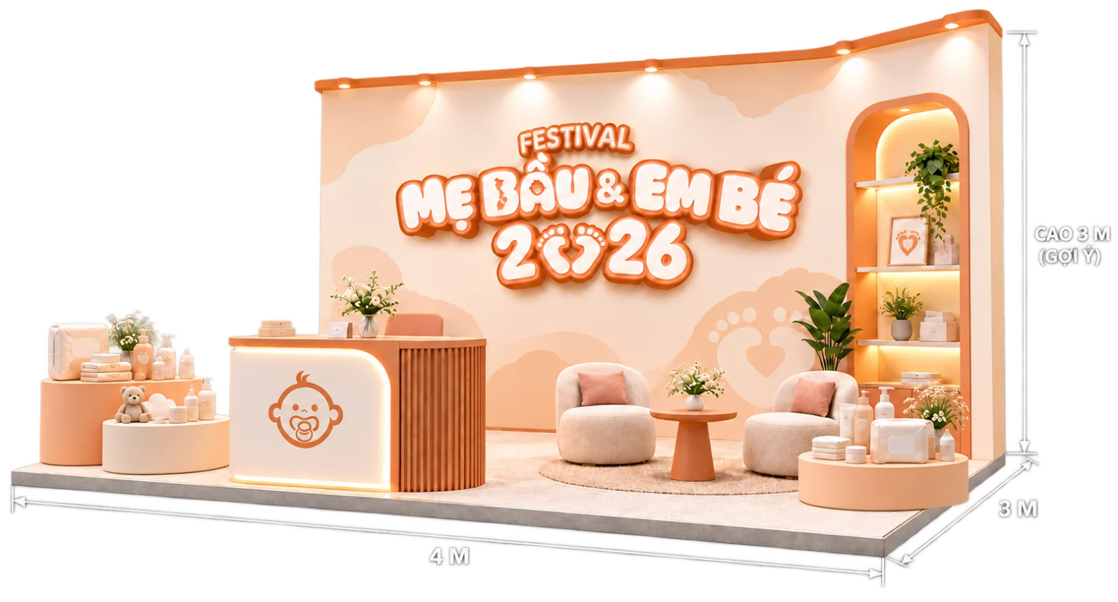 Ảnh mô phỏng gian hàng tiêu chuẩn 4m × 3m